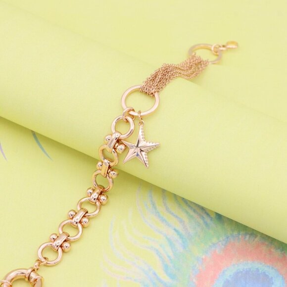 "Chic Rose Gold Charm Bracelet with Star Pendant, XPBL1005 - Picture 2 of 12